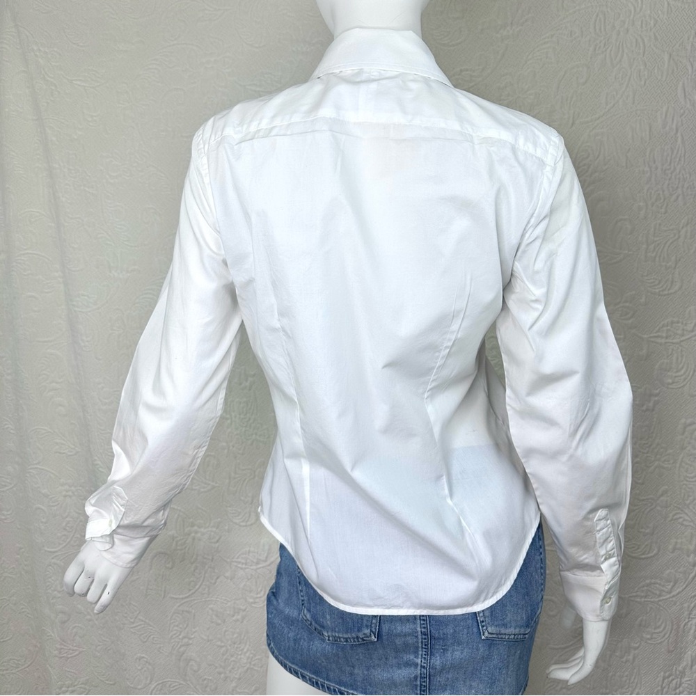 Lauren Ralph Lauren White Cotton Ruffle Front Button Down Shirt - Picture 9 of 16